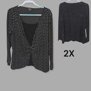Notations  Velvet Silver Glitters Accents 2 Piece Faux  Blouse Womens Plus 2X